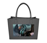 Rkklvbns Cool Dragon Tote Bag for Unisex, Felt Shopping Case, Reusable Shoulder Bags with Handles, Handbag, Dark Gray, One Size