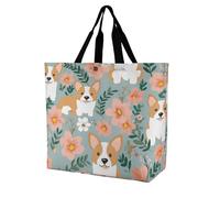 Rkklvbns Corgi Floral Flowers Spring Garden Women Tote Bag Shoulder Grocerie Bags Portable Storage Handbag Lightweight Durable for Work Travel Casual Bag