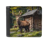 Rkklvbns Country Lodge Bear Deer Leather Wallets RFID Blocking Slim Front Pocket Wallet Leather Money Clip, Stylish Mens Bifold Wallet Credit Card Holder Gift for Men