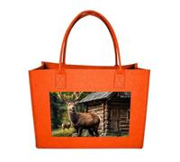 Rkklvbns Country Lodge Bear Deer Tote Bag for Unisex, Felt Shopping Case, Reusable Shoulder Bags with Handles, Handbag, Fruit Orange, One Size
