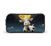 Rkklvbns Cow over The Moon Large Pencil Case Portable Pencil Bag with Zipper Stationery Organizer Simple Storage Aesthetic Stationery for Office College Adult Use