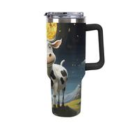 Rkklvbns Cow over The Moon Travel Coffee Cup, 40 Oz Tumbler with Handle And Straw Lid, Leak-proof Large Capacity Car Cup, Keeps Cold Or Hot for Gym, Travel Sports