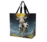 Rkklvbns Cow over The Moon Women Tote Bag Shoulder Grocerie Bags Portable Storage Handbag Lightweight Durable for Work Travel Casual Bag