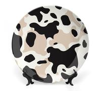 Rkklvbns Cow Spot Decorative Plates 8inch Ceramic Dinner Plates Bone China Decorative Plate with Display Stand Dessert Plates for Home Office Wall Decoration
