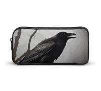 Rkklvbns Crow Birds Large Pencil Case Portable Pencil Bag with Zipper Stationery Organizer Simple Storage Aesthetic Stationery for Office College Adult Use