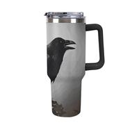 Rkklvbns Crow Birds Travel Coffee Cup, 40 Oz Tumbler with Handle And Straw Lid, Leak-proof Large Capacity Car Cup, Keeps Cold Or Hot for Gym, Travel Sports