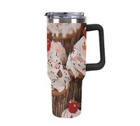Rkklvbns Cupcake And Muffin Travel Coffee Cup, 40 Oz Tumbler with Handle And Straw Lid, Leak-proof Large Capacity Car Cup, Keeps Cold Or Hot for Gym, Travel Sports