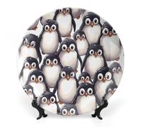 Rkklvbns Cute Baby Penguins Sketch Decorative Plates 8inch Ceramic Dinner Plates Bone China Decorative Plate with Display Stand Dessert Plates for Home Office Wall Decoration
