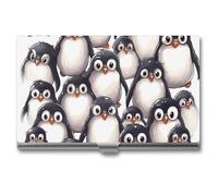 Rkklvbns Cute Baby Penguins Sketch Pocket Business Card Holder Portable Business Name Card Holder Aluminum Alloy Flip Cover Slim Name Cards Case for Business Meeting Use