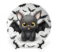 Rkklvbns Cute Bat Decorative Plates 10inch Ceramic Dinner Plates Bone China Decorative Plate with Display Stand Dessert Plates for Home Office Wall Decoration