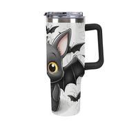 Rkklvbns Cute Bat Travel Coffee Cup, 40 Oz Tumbler with Handle And Straw Lid, Leak-proof Large Capacity Car Cup, Keeps Cold Or Hot for Gym, Travel Sports