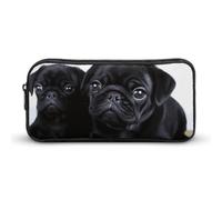 Rkklvbns Cute Black Pug Large Pencil Case Portable Pencil Bag with Zipper Stationery Organizer Simple Storage Aesthetic Stationery for Office College Adult Use