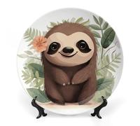 Rkklvbns Cute Cartoon Sloth Decorative Plates 6inch Ceramic Dinner Plates Bone China Decorative Plate with Display Stand Dessert Plates for Home Office Wall Decoration