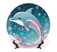 Rkklvbns Cute Dolphin Snowflake Decorative Plates 6inch Ceramic Dinner Plates Bone China Decorative Plate with Display Stand Dessert Plates for Home Office Wall Decoration
