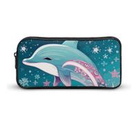 Rkklvbns Cute Dolphin Snowflake Large Pencil Case Portable Pencil Bag with Zipper Stationery Organizer Simple Storage Aesthetic Stationery for Office College Adult Use