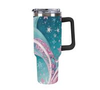 Rkklvbns Cute Dolphin Snowflake Travel Coffee Cup, 40 Oz Tumbler with Handle And Straw Lid, Leak-proof Large Capacity Car Cup, Keeps Cold Or Hot for Gym, Travel Sports