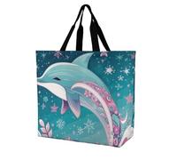 Rkklvbns Cute Dolphin Snowflake Women Tote Bag Shoulder Grocerie Bags Portable Storage Handbag Lightweight Durable for Work Travel Casual Bag