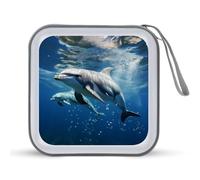 Rkklvbns Cute Dolphins DVD Storage Bags with Zipper, CD Portable Case Holder with Handles, Large Storage Stackable Media Binder for Travel, Cabinet, Home, Office, Car