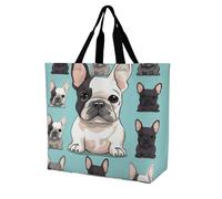 Rkklvbns Cute French Bulldog Women Tote Bag Shoulder Grocerie Bags Portable Storage Handbag Lightweight Durable for Work Travel Casual Bag