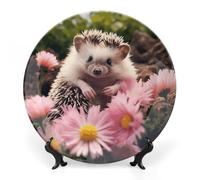 Rkklvbns Cute Hedgehog in Flowers Decorative Plates 6inch Ceramic Dinner Plates Bone China Decorative Plate with Display Stand Dessert Plates for Home Office Wall Decoration