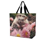 Rkklvbns Cute Hedgehog in Flowers Women Tote Bag Shoulder Grocerie Bags Portable Storage Handbag Lightweight Durable for Work Travel Casual Bag