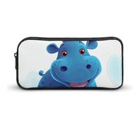 Rkklvbns Cute Hippo Large Pencil Case Portable Pencil Bag with Zipper Stationery Organizer Simple Storage Aesthetic Stationery for Office College Adult Use