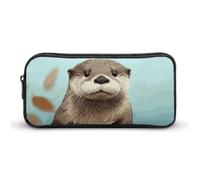 Rkklvbns Cute Otter Large Pencil Case Portable Pencil Bag with Zipper Stationery Organizer Simple Storage Aesthetic Stationery for Office College Adult Use
