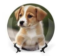 Rkklvbns Cute Puppy Dog Decorative Plates 6inch Ceramic Dinner Plates Bone China Decorative Plate with Display Stand Dessert Plates for Home Office Wall Decoration