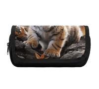 Rkklvbns Cute Tiger Pencil Case Double Large Capacity Pencil Box Durable Pen Bag with Zipper Multi-Slot Pen Pouch Stylish Office Storage Box