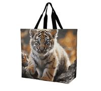 Rkklvbns Cute Tiger Women Tote Bag Shoulder Grocerie Bags Portable Storage Handbag Lightweight Durable for Work Travel Casual Bag