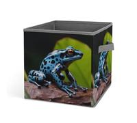 Rkklvbns Dart Frog Blue Storage Bins, Collapsible Storage Basket with Handles, Large Clothes Fabric Organizer Bin for Organizing Books Blankets Toys