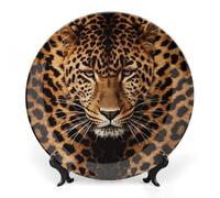 Rkklvbns Depict A Leopard Decorative Plates 6inch Ceramic Dinner Plates Bone China Decorative Plate with Display Stand Dessert Plates for Home Office Wall Decoration