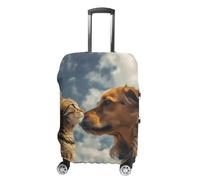Rkklvbns Dog And Cat Face to Face Luggage Cover for Travel, Washable Suitcase Protector for Home, Anti Scratch Luggage Covers with Zippers on Both Sides, Stretchable Outdoor Accessories, white, XL