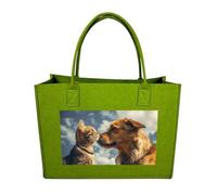 Rkklvbns Dog And Cat Face to Face Tote Bag for Unisex, Felt Shopping Case, Reusable Shoulder Bags with Handles, Handbag, Light Green, One Size