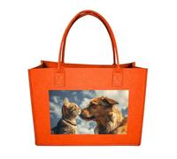 Rkklvbns Dog And Cat Face to Face Tote Bag for Unisex, Felt Shopping Case, Reusable Shoulder Bags with Handles, Handbag, Fruit Orange, One Size