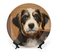 Rkklvbns Dog Training Decorative Plates 10inch Ceramic Dinner Plates Bone China Decorative Plate with Display Stand Dessert Plates for Home Office Wall Decoration