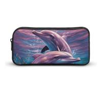 Rkklvbns Dolphins Art Large Pencil Case Portable Pencil Bag with Zipper Stationery Organizer Simple Storage Aesthetic Stationery for Office College Adult Use