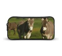 Rkklvbns Donkey on Green Meadow Large Pencil Case Portable Pencil Bag with Zipper Stationery Organizer Simple Storage Aesthetic Stationery for Office College Adult Use