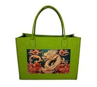 Rkklvbns Dragon Chinese Background Tote Bag for Unisex, Felt Shopping Case, Reusable Shoulder Bags with Handles, Handbag, Light Green, One Size