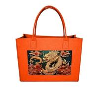 Rkklvbns Dragon Chinese Background Tote Bag for Unisex, Felt Shopping Case, Reusable Shoulder Bags with Handles, Handbag, Fruit Orange, One Size