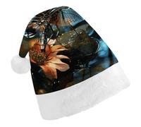 Rkklvbns Dragonfly Flying on The Pond Christmas Hat Personalization Party Headwear Funny Santa Claus Hat Comfort Classic Adults Christmas Hats For Festive Holiday Party Supplies