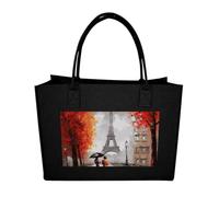 Rkklvbns Eiffel Tower Paris Painting Tote Bag for Unisex, Felt Shopping Case, Reusable Shoulder Bags with Handles, Handbag, Black, One Size