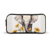 Rkklvbns Elephant And Sunflower Large Pencil Case Portable Pencil Bag with Zipper Stationery Organizer Simple Storage Aesthetic Stationery for Office College Adult Use