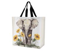 Rkklvbns Elephant And Sunflower Women Tote Bag Shoulder Grocerie Bags Portable Storage Handbag Lightweight Durable for Work Travel Casual Bag