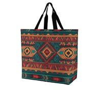Rkklvbns Ethnic Geometric Pattern Women Tote Bag Shoulder Grocerie Bags Portable Storage Handbag Lightweight Durable for Work Travel Casual Bag