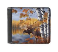 Rkklvbns Fall Birch Leaves Elk Leather Wallets RFID Blocking Slim Front Pocket Wallet Leather Money Clip, Stylish Mens Bifold Wallet Credit Card Holder Gift for Men