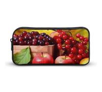 Rkklvbns Fall Red Leaves And Fruits Large Pencil Case Portable Pencil Bag with Zipper Stationery Organizer Simple Storage Aesthetic Stationery for Office College Adult Use