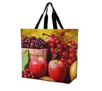 Rkklvbns Fall Red Leaves And Fruits Women Tote Bag Shoulder Grocerie Bags Portable Storage Handbag Lightweight Durable for Work Travel Casual Bag
