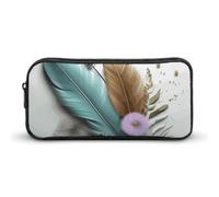 Rkklvbns Feather Flower Large Pencil Case Portable Pencil Bag with Zipper Stationery Organizer Simple Storage Aesthetic Stationery for Office College Adult Use