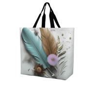 Rkklvbns Feather Flower Women Tote Bag Shoulder Grocerie Bags Portable Storage Handbag Lightweight Durable for Work Travel Casual Bag